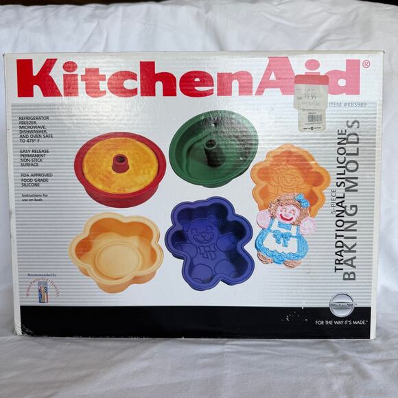 Kitchen Aid Baking Molds Silicone Set of 5 Bundt, Doll, Round, Bear, Flower - Picture 5 of 8